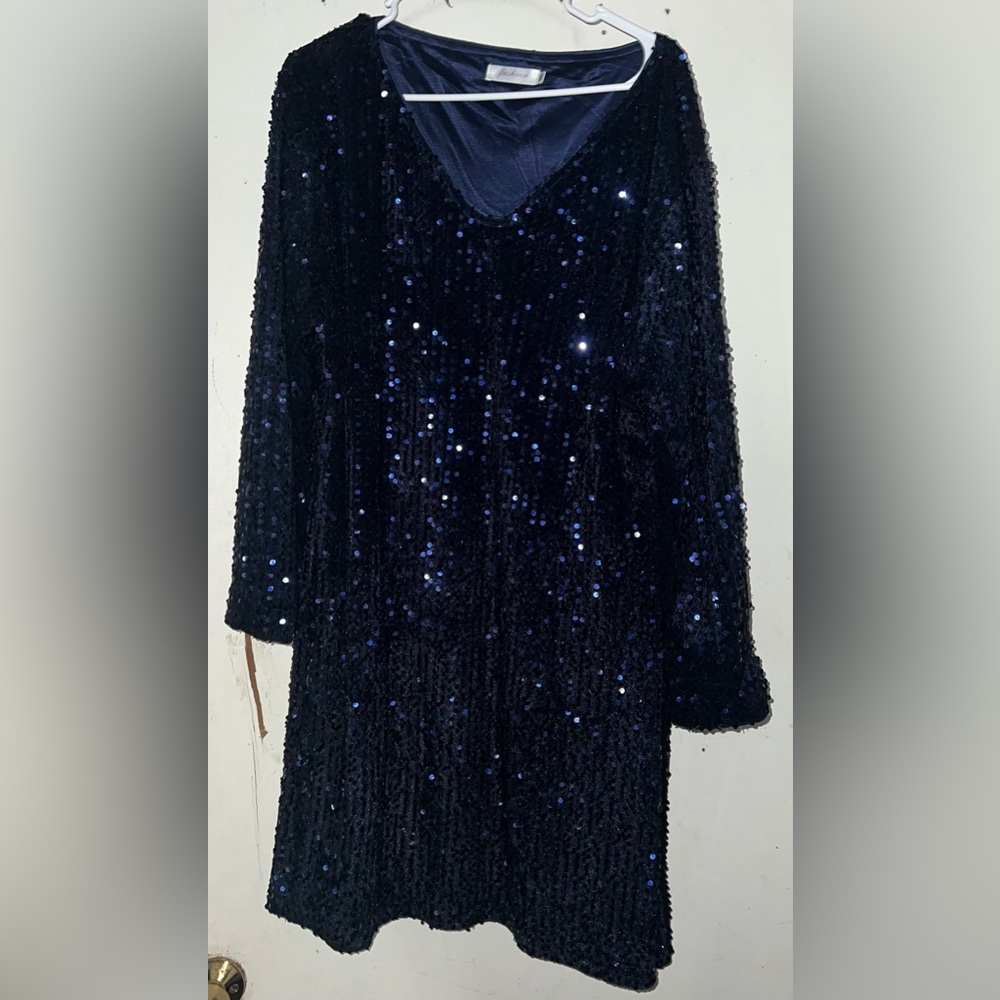 Navy Blue Sequin Event Dress